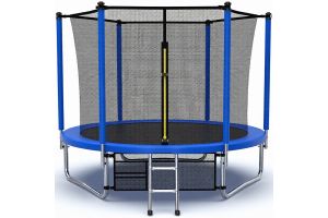 6ft Trampoline & Safety Enclosure Free Shoe Tidy & Ladder – Blue