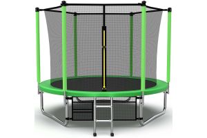 8ft Trampoline & Safety Enclosure Free Shoe Tidy & Ladder – Green