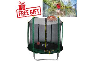 6ft Trampoline with Safety Enclosure - Free Basketball & Water Mister - Green
