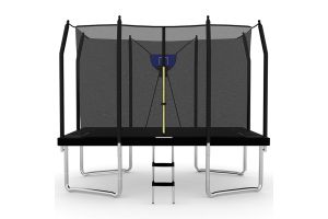 8x12ft Rectangular Trampoline with Safety Enclosure Black FREE Ladder & Basketball Game