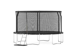 12ft Trampoline with Safety Enclosure Free Ladder Floor Mat & Socks – Black / Black