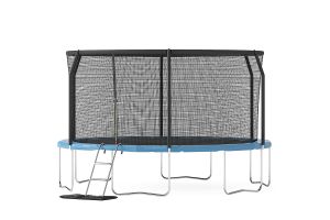 14ft Trampoline with Safety Enclosure Free Ladder Floor Mat & Socks – Black / Blue