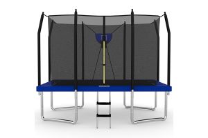 7x11ft Rectangular Trampoline with Safety Enclosure Blue FREE Ladder & Basketball Game