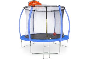 Amigo 8ft Trampoline with Enclosure and Basketball Free Shoe Tidy & Ladder – Blue