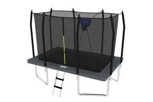8x12ft Rectangular Trampoline with Safety Enclosure Grey FREE Ladder & Basketball Game
